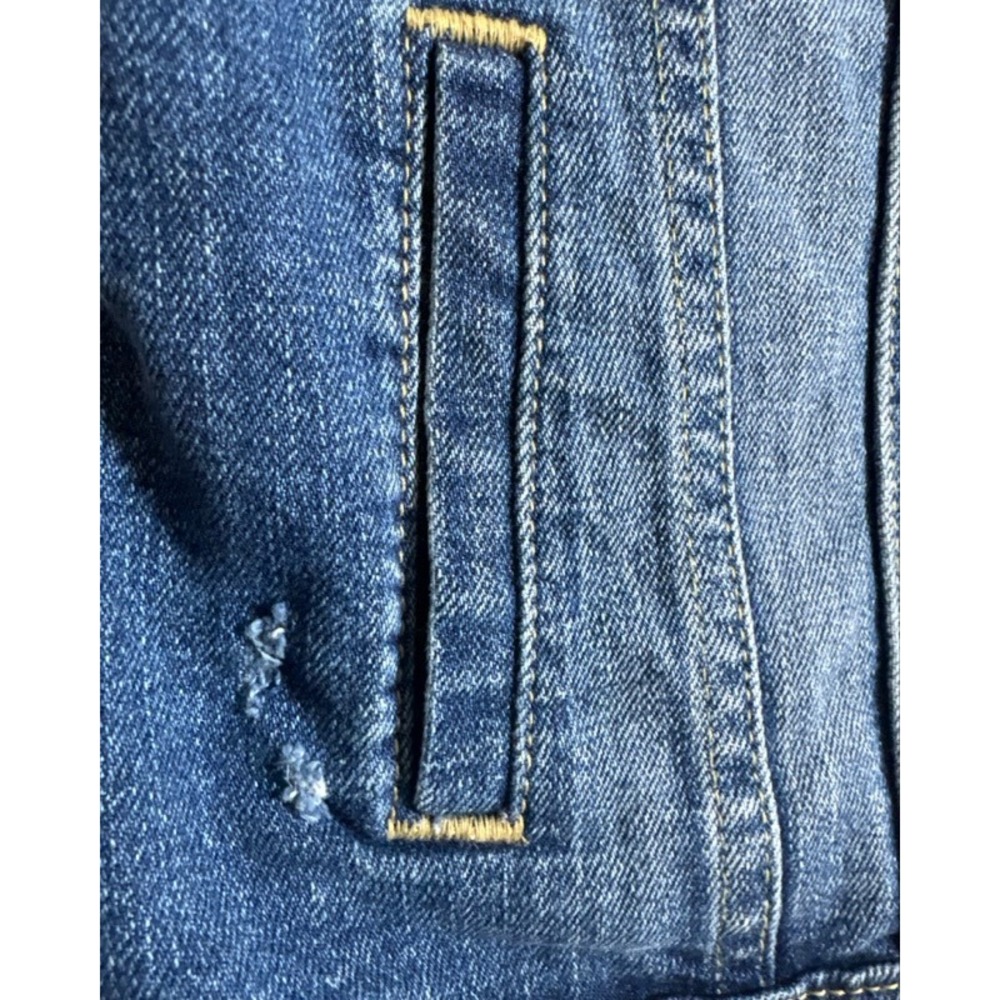 Old Navy Womens Medium Wash Denim Trucker Jacket Size Small Distressed Stretch - Picture 3 of 11